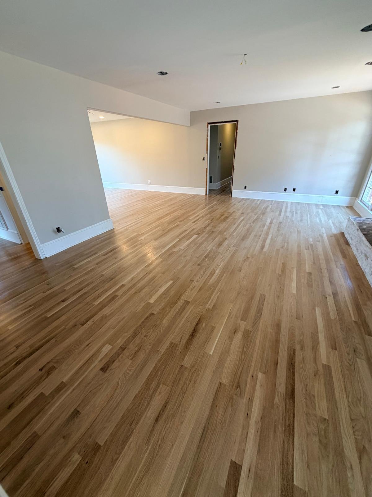Natural hardwood floor in a spacious living room