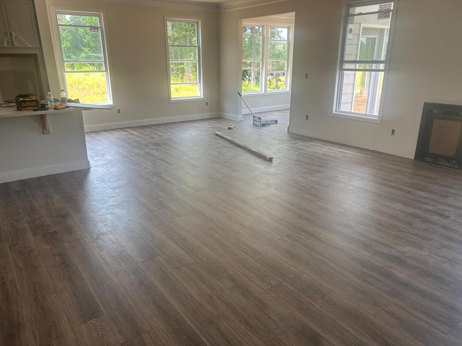 Luxury vinyl plank in an open-concept living area