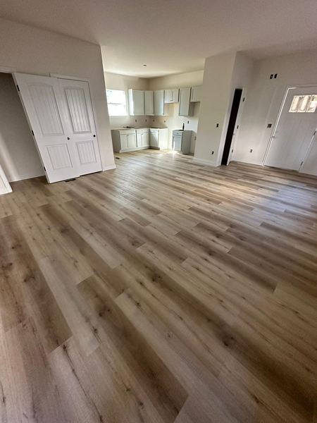 Luxury vinyl plank in an open floor plan